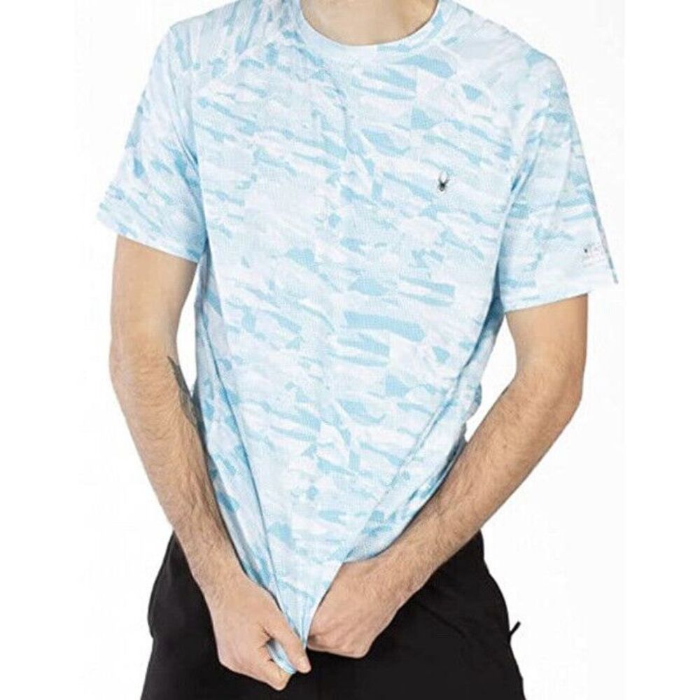 Men's Spyder Swim Digital Camo Rash Guard Short Sleeve‎ Shirt Blue S923028 L